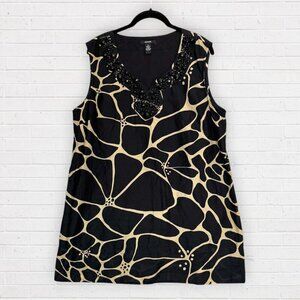 ALFANI Sleeveless Black Tan Big Floral Animal Print Beaded Neckline Dress 16